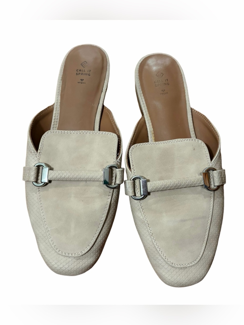 Call It Spring Alizee Horsebit Loafer Mules Size 7.5 ICE Cream Vegan Slip-On